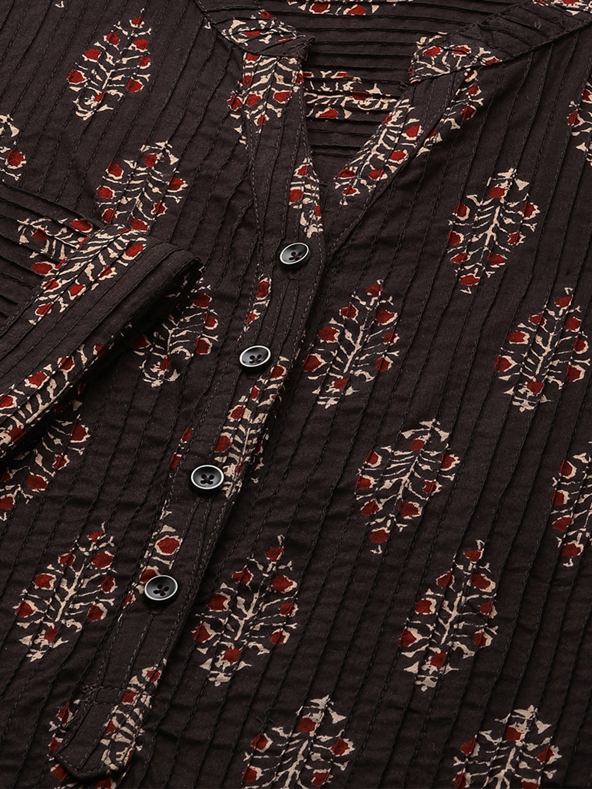 Odette Black Printed Cotton Stitched Short Kurta For women