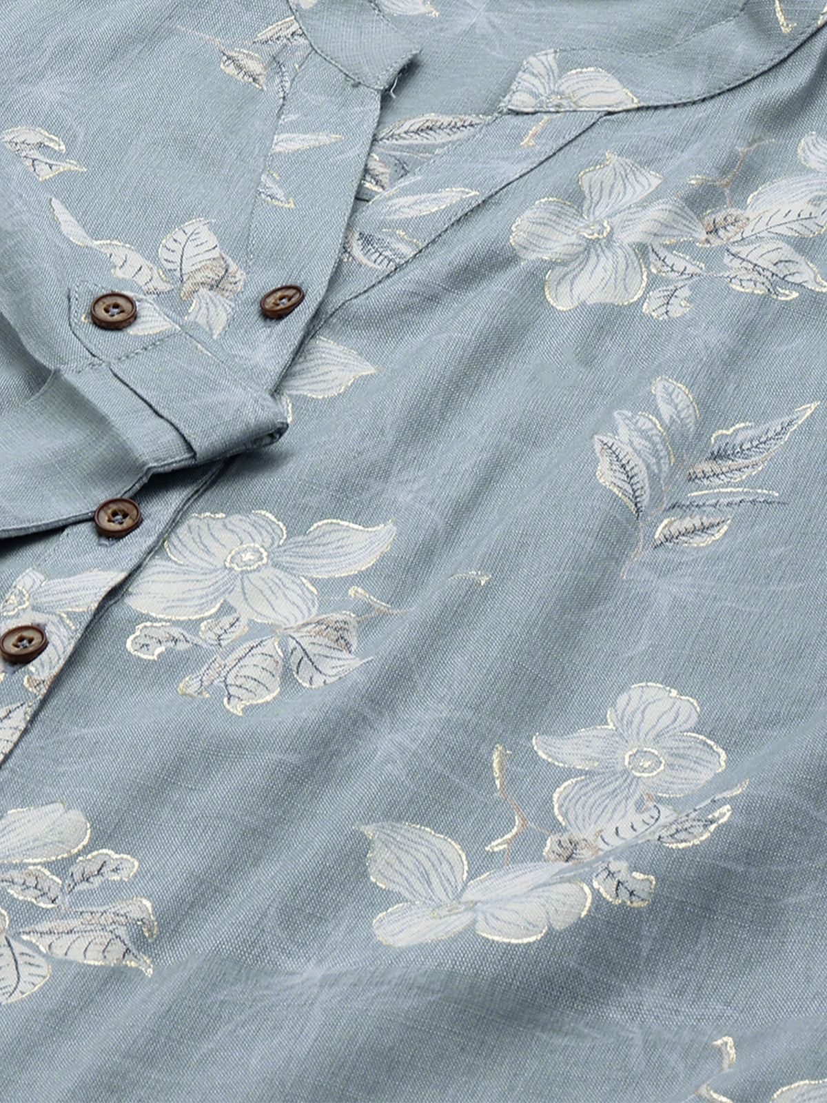 Odette Sky Blue Printed Rayon Stitched Short Kurta For Women