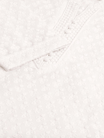 Odette White Embrodered Cotton Stitched Short Kurta For Women