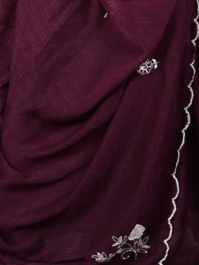 Odette Violet Silk Blend Embroidered Saree For Women