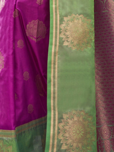 Odette Pink Silk Blend Woven Saree With Unstitched Blouse For Women