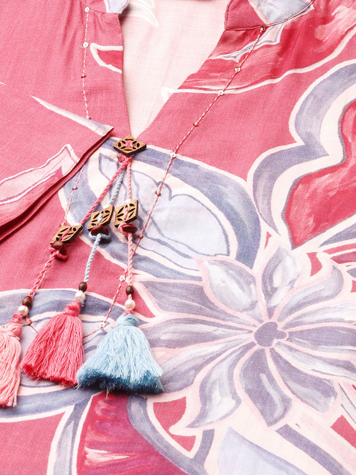 Odette Pink Printed Muslin Stitched Kurta for Women