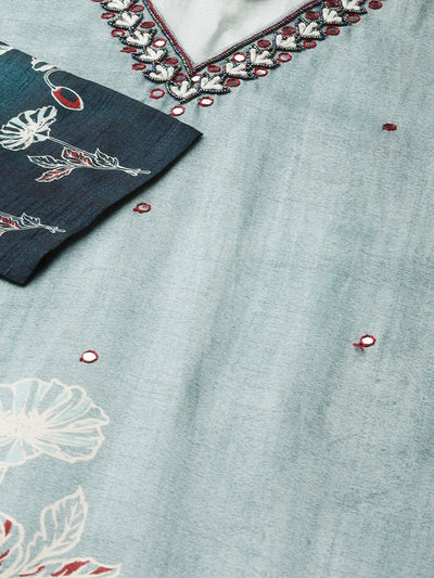 Odette Grey Printed Muslin Stitched Kurta for Women