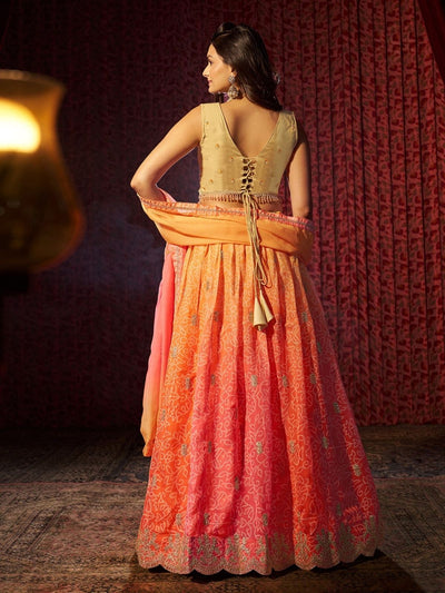 Odette Orange Organza Embroidered Semi-Stitched Lehenga For Women