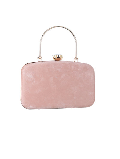 Odette Peach Suede Textured Hand Bag For Women