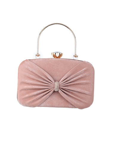 Odette Peach Suede Textured Hand Bag For Women