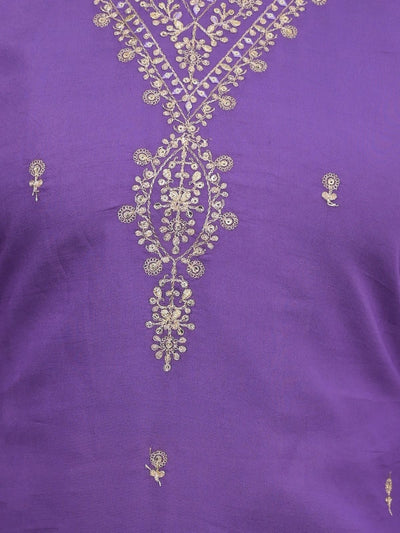 Odette Purple Silk Blend Embroidered Stitched Kurta Set For Women