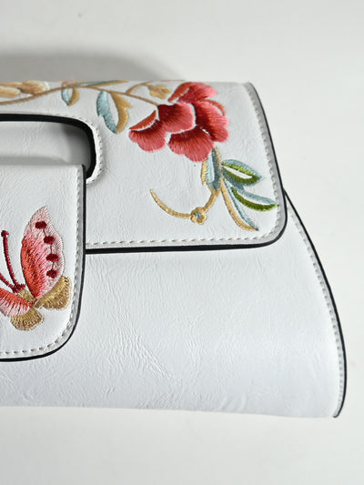 Odette White PU Embroidered Clutch For Women