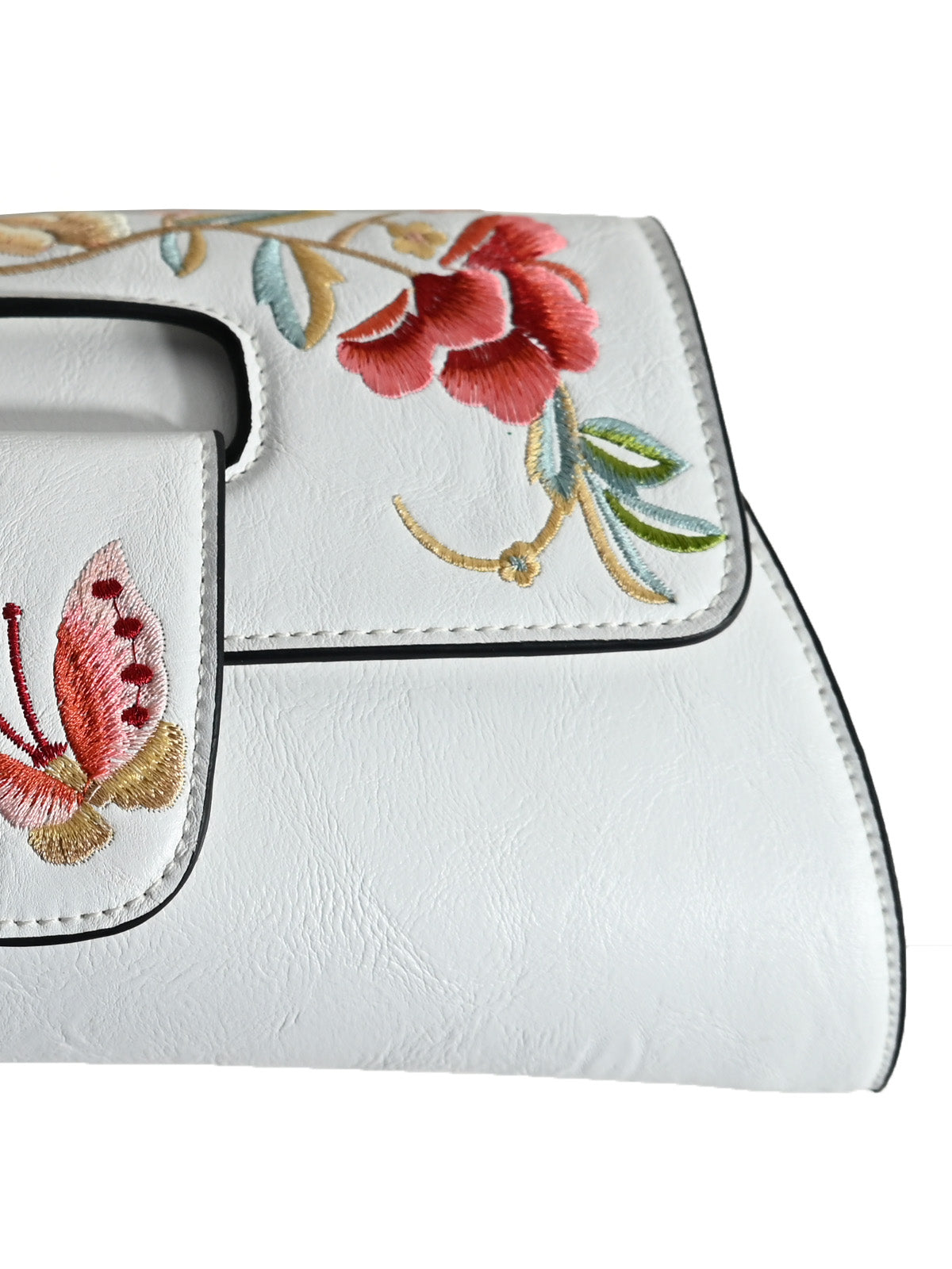 Odette White PU Embroidered Clutch For Women