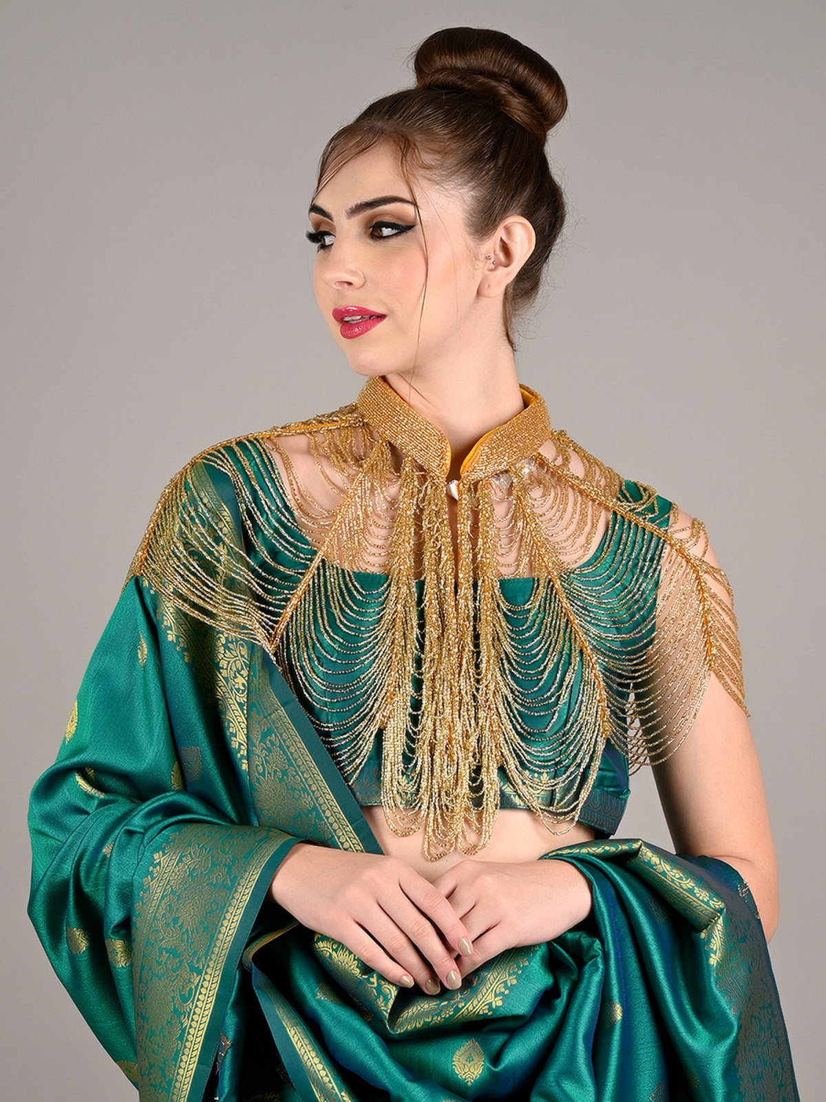Buy Golden Embellished Cape Online. – Odette