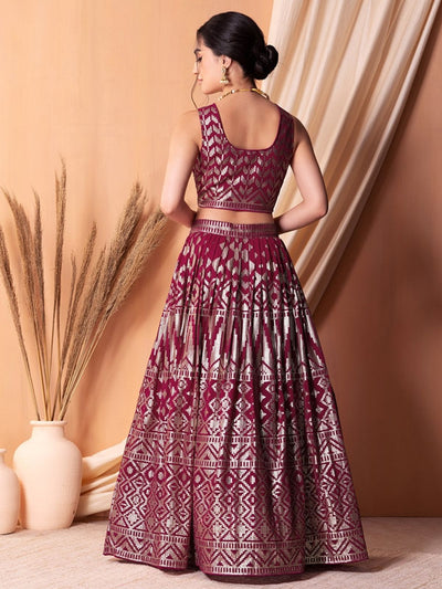 Odette Dark Pink Georgette Embellished Semi-Stitched Lehenga For Women