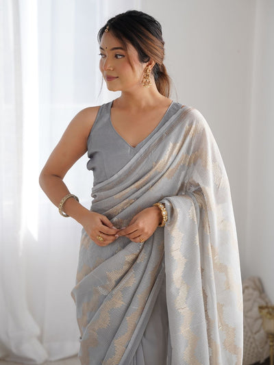 Odette Grey Georgette Sequins Saree With Unstitched Blouse For Women