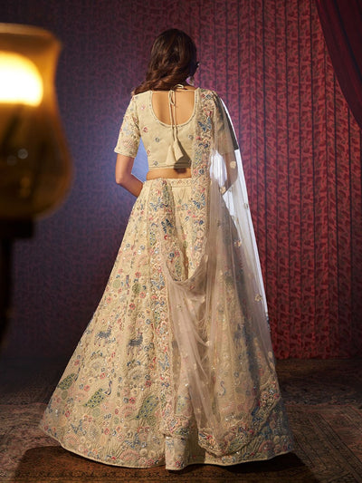 Odette Cream Georgette Embroidered Semi-Stitched Lehenga For Women