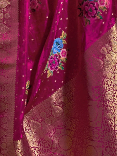 Odette Pink Satin Woven Saree With Unstitched Blouse For Women