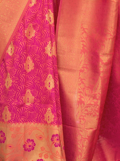 Odette Pink Silk Blend Woven Saree With Unstitched Blouse for Women