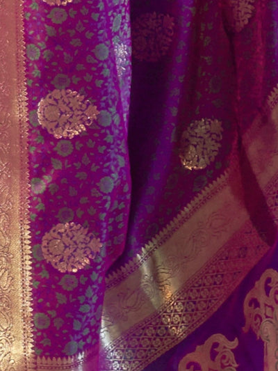 Odette Purple Silk Blend Woven Saree With Unstitched Blouse for Women