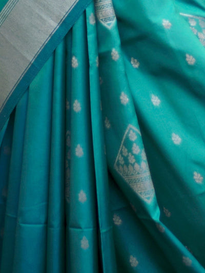 Odette Teal Soft Silk Woven Saree With Unstitched Blouse For Women