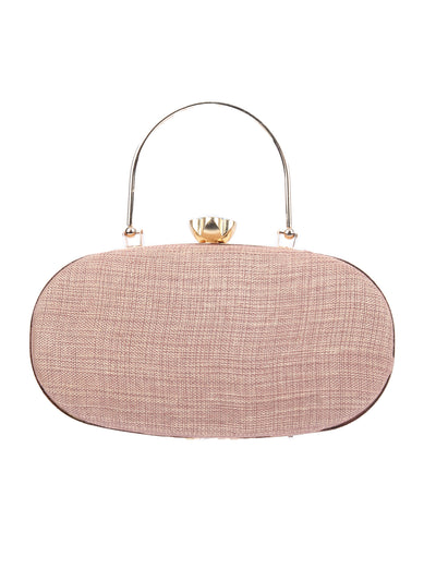 Odette Peach Jute Embellished Clutch For Women