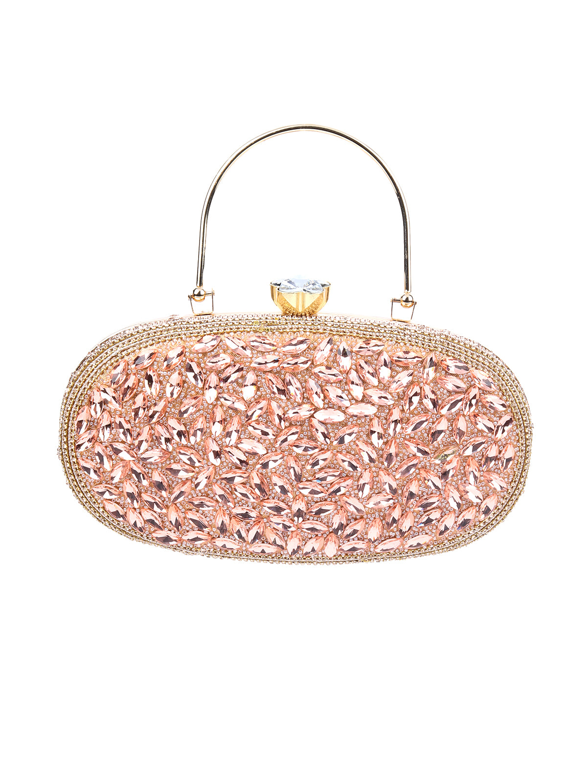 Odette Peach Jute Embellished Clutch For Women