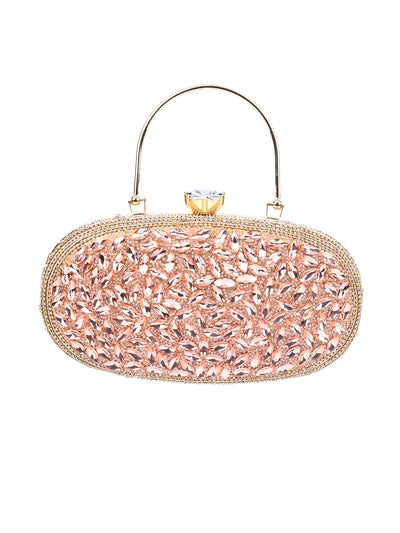 Odette Peach Jute Embellished Clutch For Women