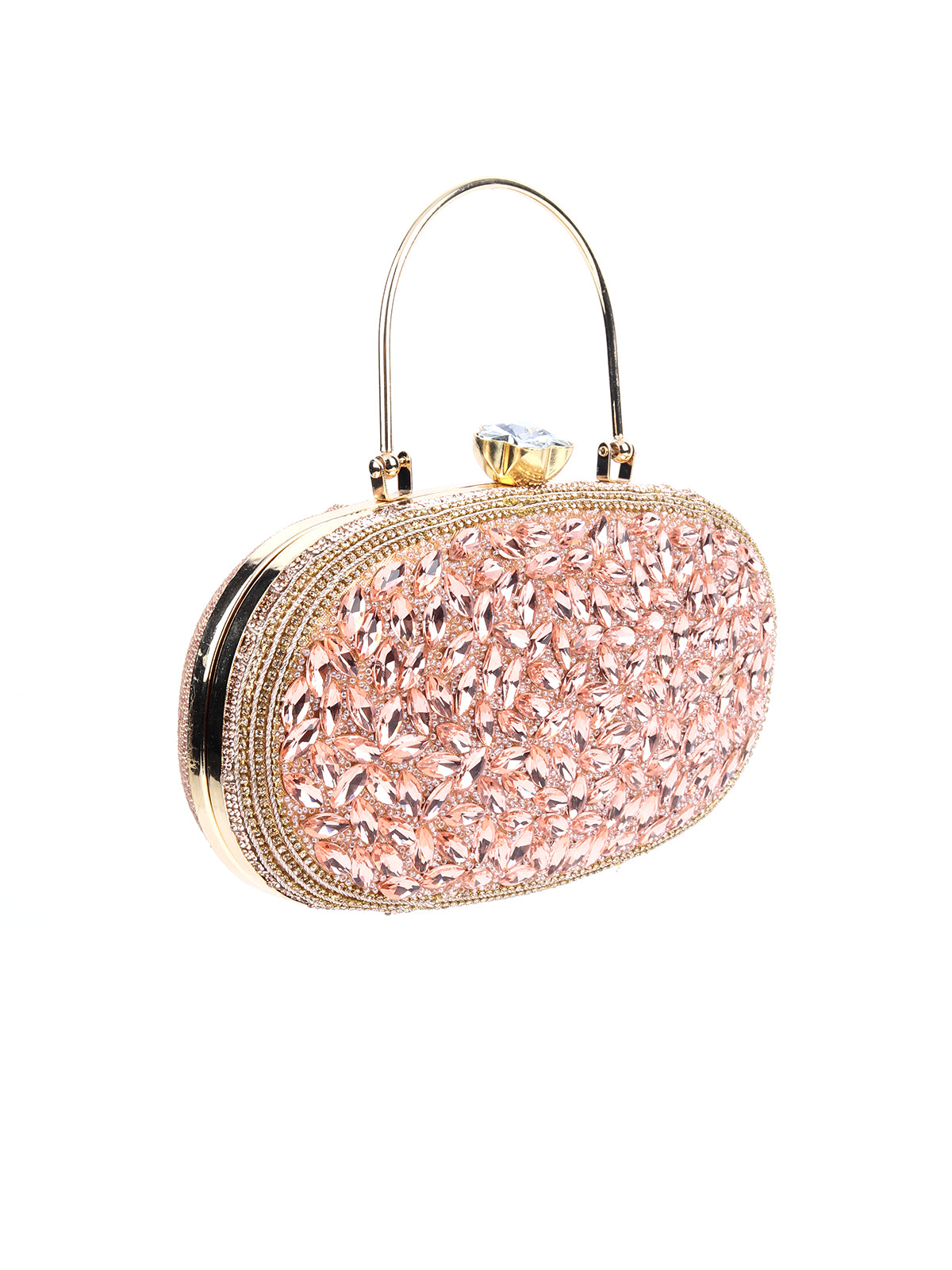 Odette Peach Jute Embellished Clutch For Women