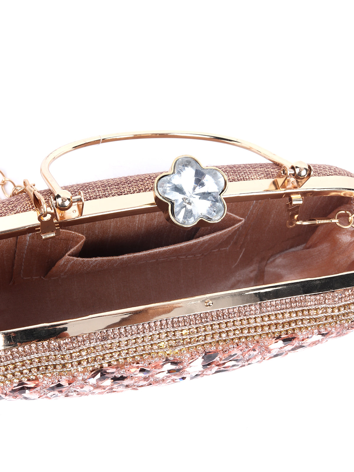 Odette Peach Jute Embellished Clutch For Women