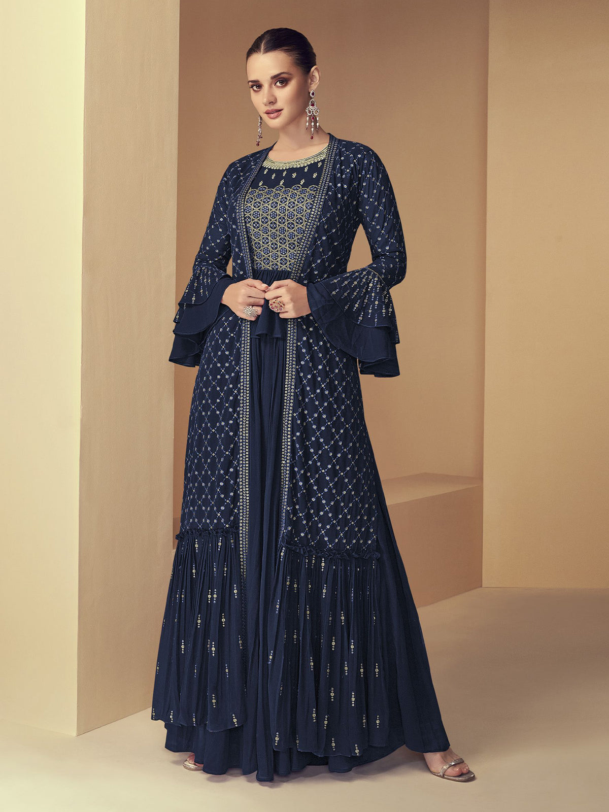 Odette - Dark Blue Faux Georgette Semi Stitched Salwar Suit