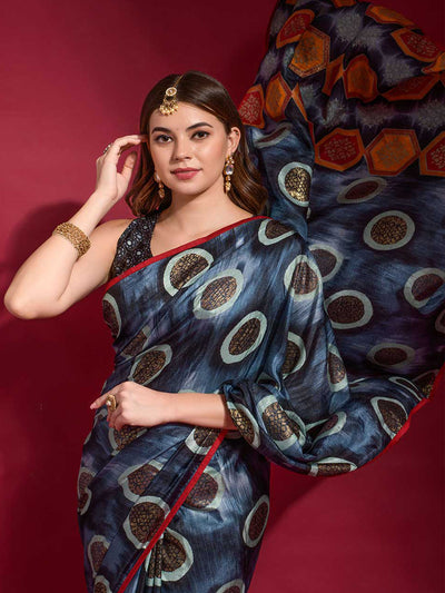 Odette - Multicolor Silk Blend Saree With Blouse Piece