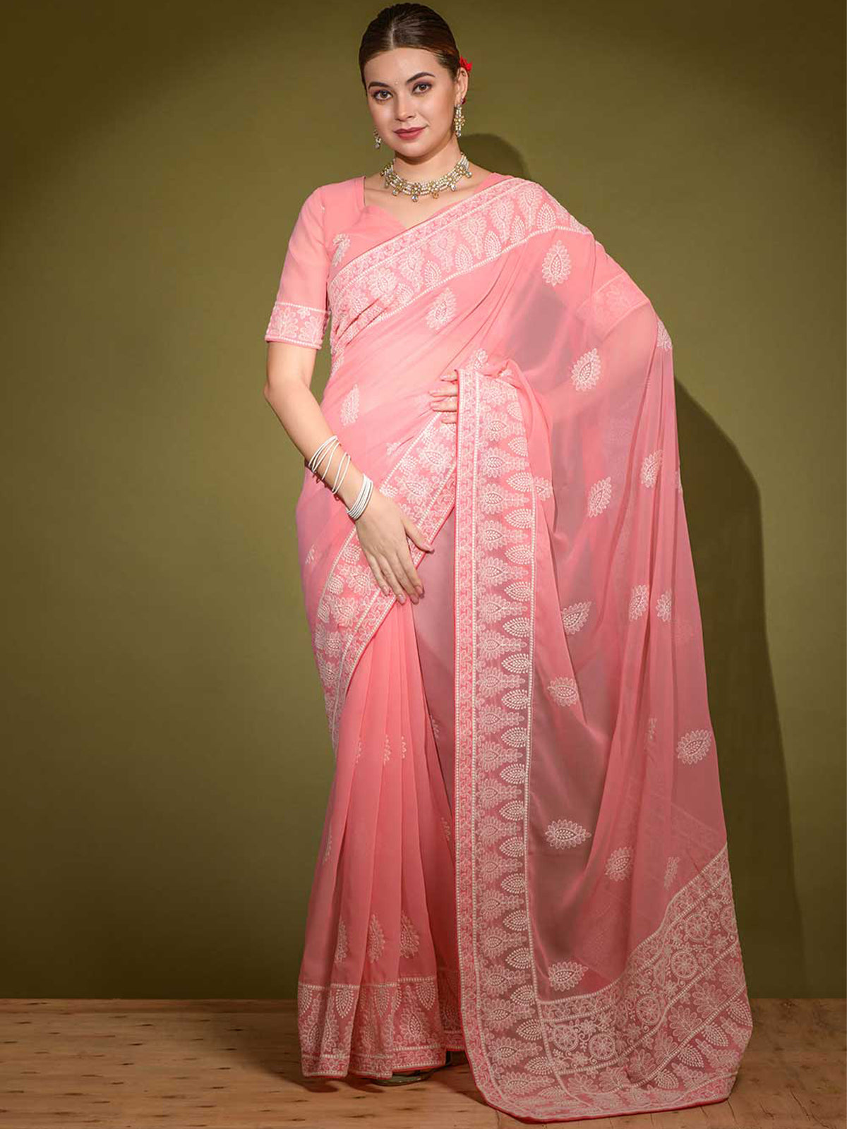 Light Pink Printed Georgette Saree | Kashvi Hetvi-2802 | Cilory.com