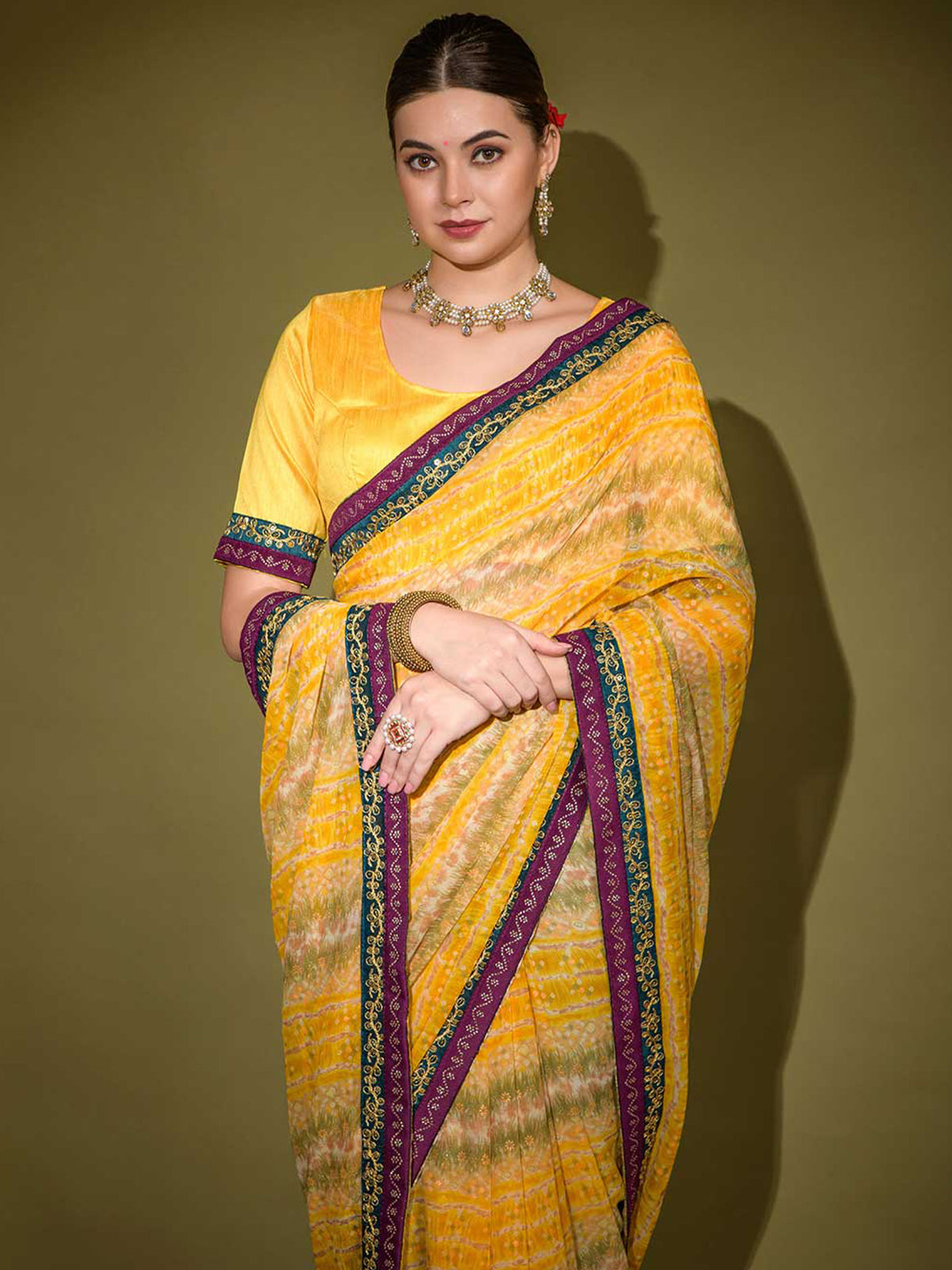 Odette - Yellow Georgette Saree With Blouse Piece