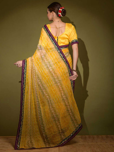 Odette - Yellow Georgette Saree With Blouse Piece