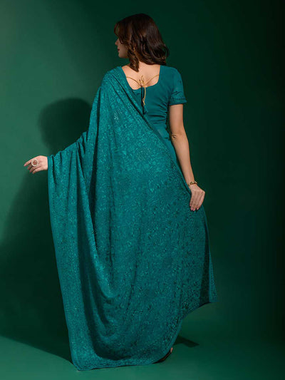 Odette - Teal Georgette Saree With Blouse Piece