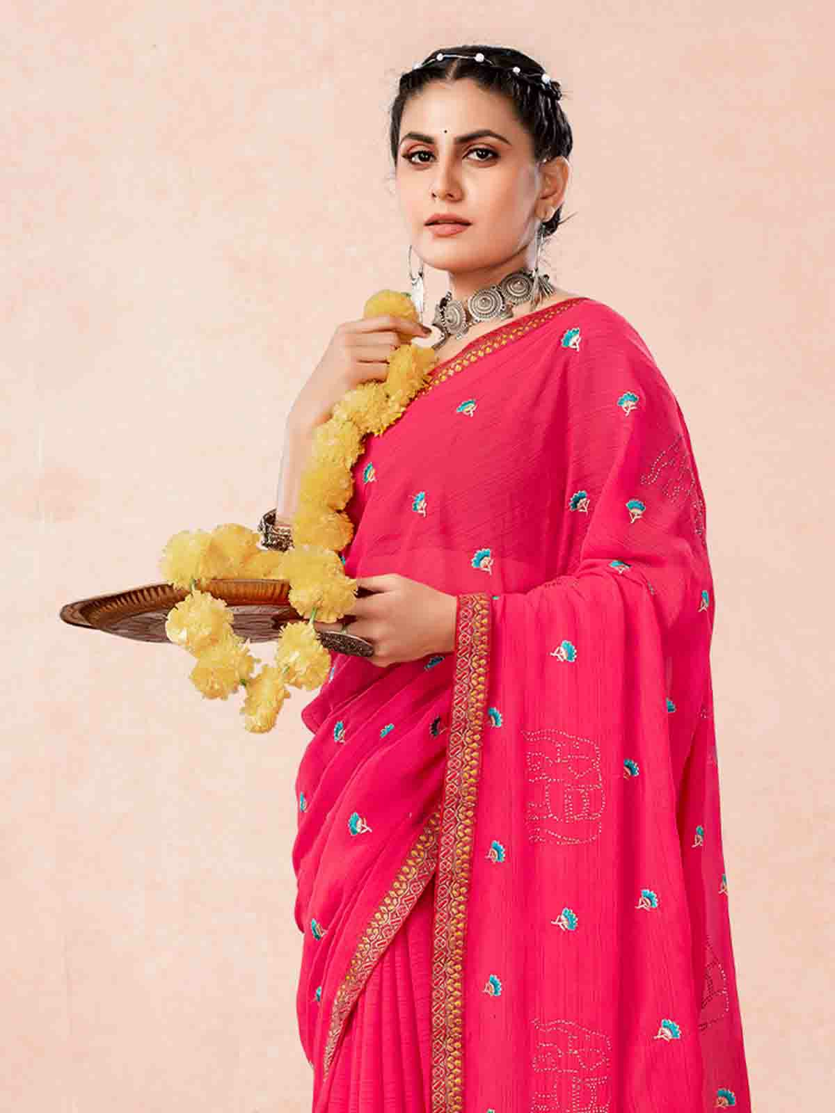 Odette - Pink Georgette Saree With Blouse Piece