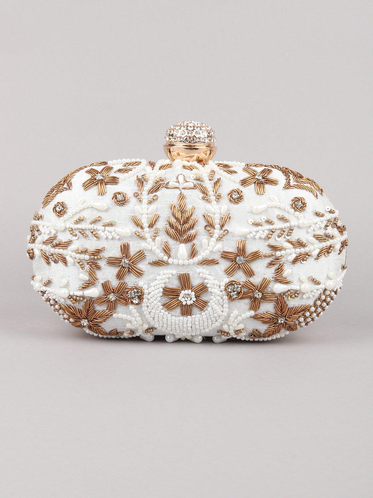 Odette White Embroidered Clutch Bag For Women