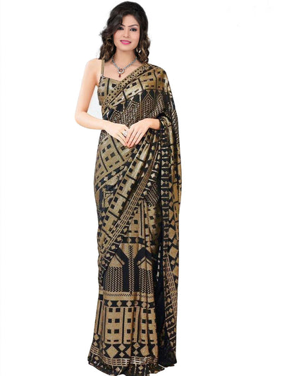 Odette Black Sequins Embroidered Georgette Saree with Satin Unstitched Blouse for Women