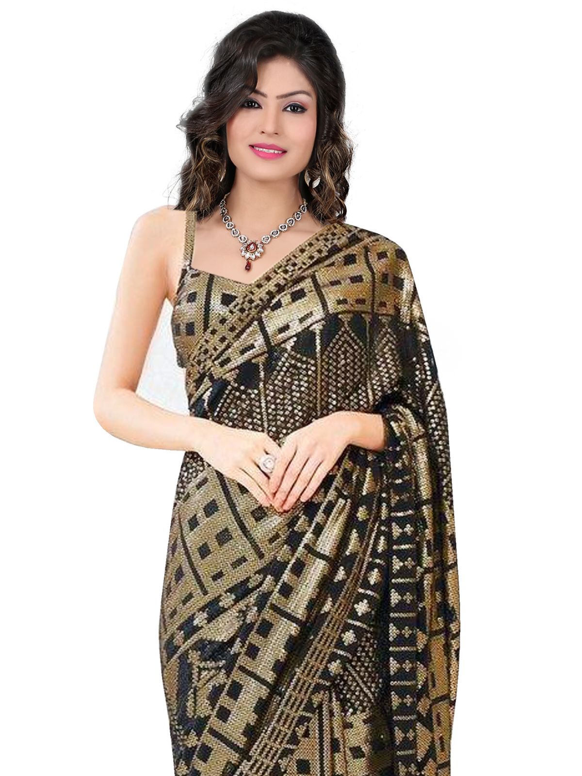 Odette Black Sequins Embroidered Georgette Saree with Satin Unstitched Blouse for Women