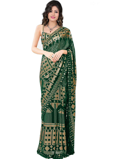 Odette Green Sequins Embroidered Georgette Saree with Satin Unstitched Blouse for Women