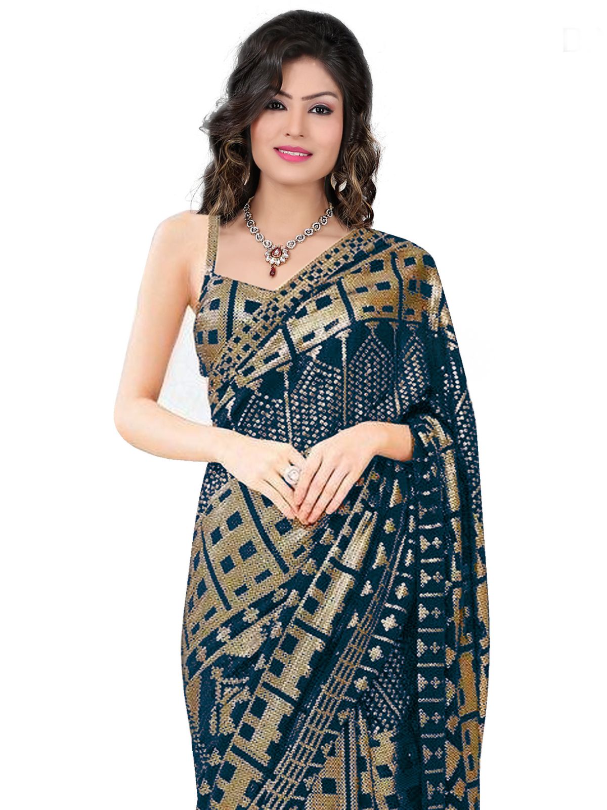 Odette Teal Sequins Embroidered Georgette Saree with Satin Unstitched Blouse for Women