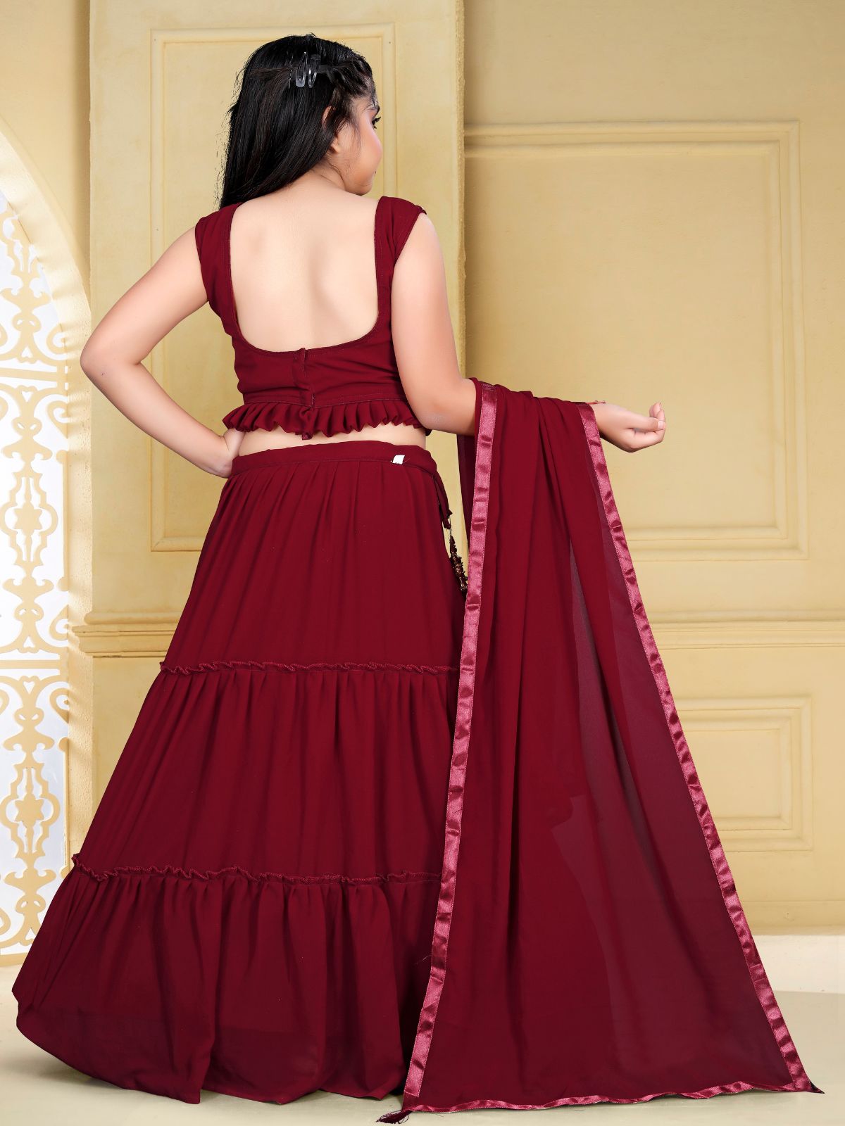 Odette Wedding Designer Maroon Georgette Lehenga For Girls