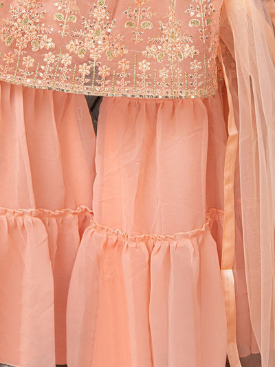 Odette Wedding Designer Peach Finest Soft Net Sharara suit For Girls