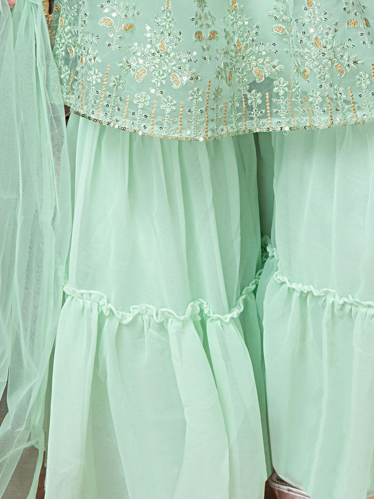 Odette Wedding Designer Light Green  Finest Soft Net Sharara suit For Girls