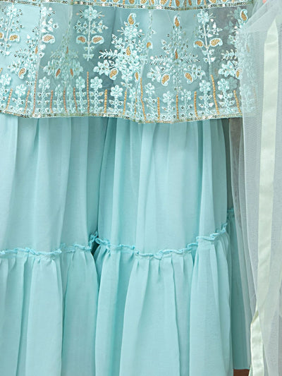 Odette Wedding Designer Light Blue  Finest Soft Net Sharara suit For Girls