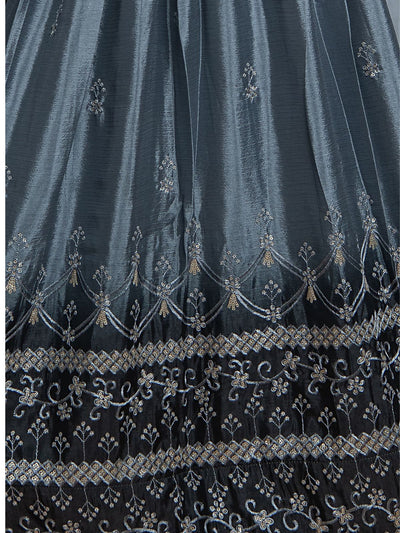 Odette Wedding Designer Grey Soft Chinon Silk Lehenga Choli For Girls