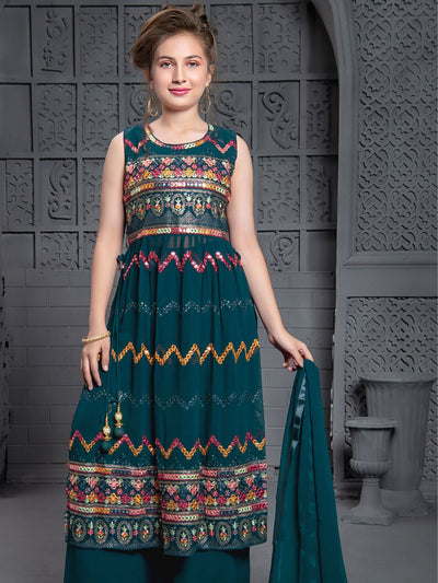 Odette Wedding Designer Teal Georgette Salwar Suit For Girls