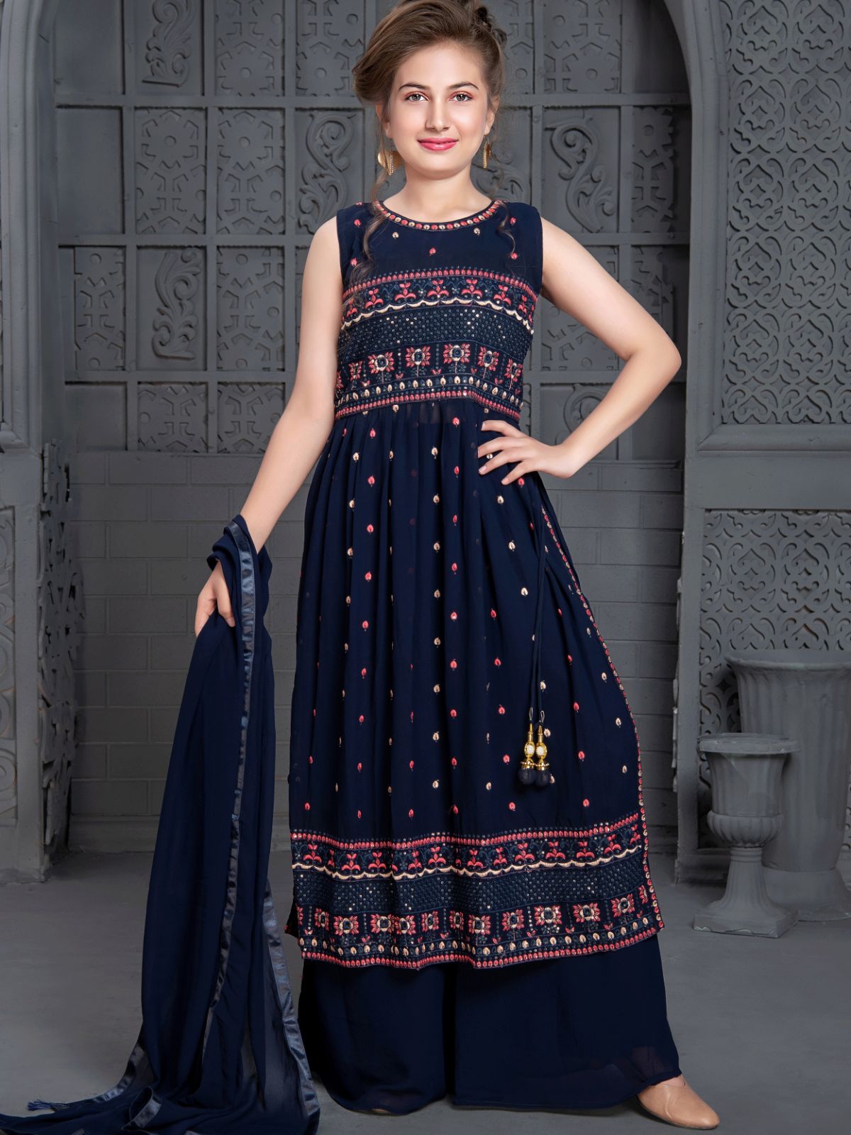 Odette Wedding Designer Navy Blue Georgette Salwar Suit For Girls