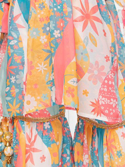 Odette Multi Georgette Printed Stitched Kurta Set For Girls