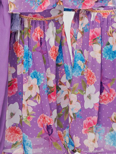 Odette Purple Georgette Printed Stitched Kurta Set For Girls