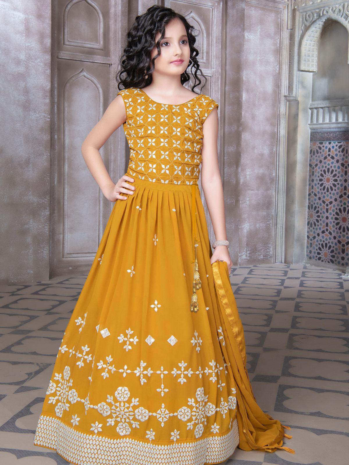 Odette Wedding Designer Yellow Georgette Lehenga Choli For Girls