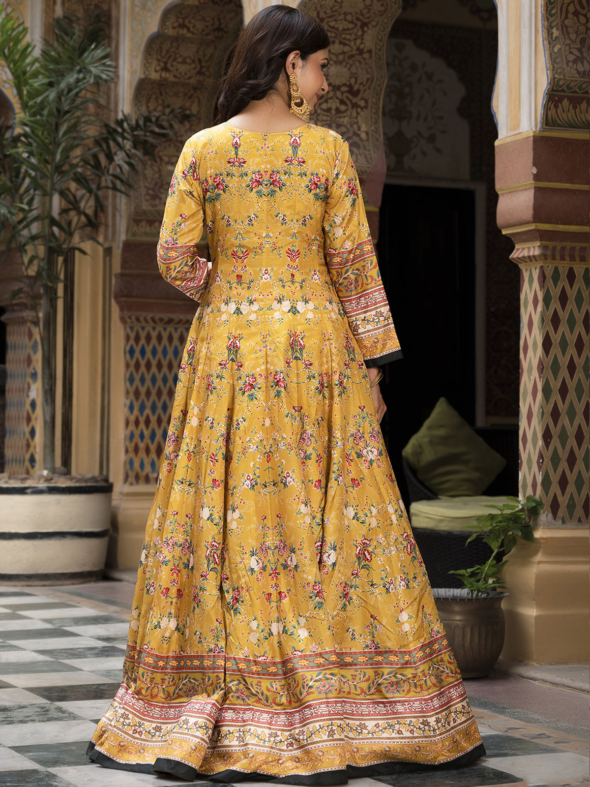 Odette Yellow Silk Stitched Gown with Dupatta For Women