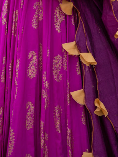 Odette Purple Rayon Gold Foil Work Gown with Dupatta for Women